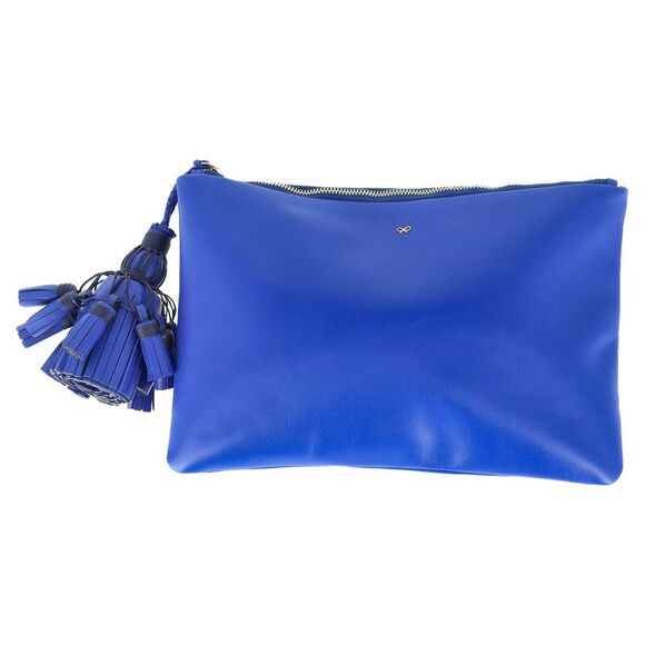 Anya Hindmarch Georgiana Tasseled Clutch Bag in Blue Leather
